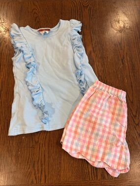 Millie Jay Light Blue Ruffle Tank & Pastel Plaid Ruffle Shorts Matching Set • 4